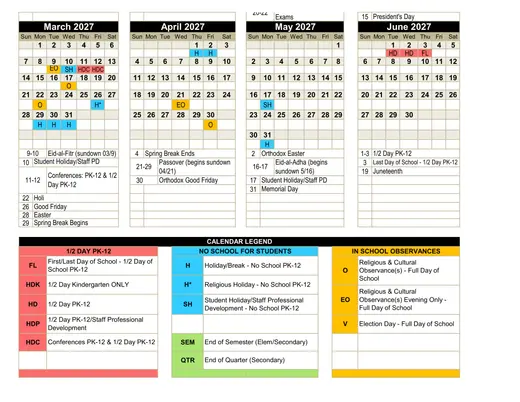 Troy School District 2026–2027 Academic Calendar Page 4