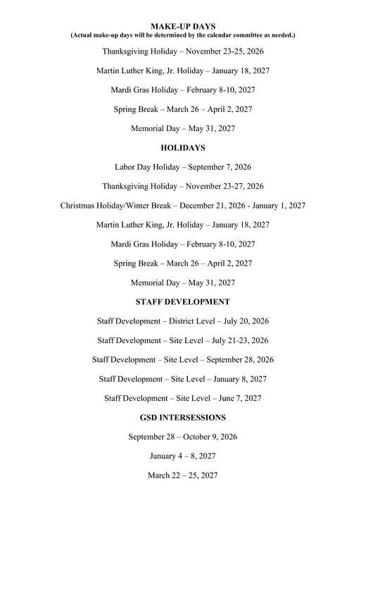 Gulfport School District 2026–2027 Academic Calendar Page 2