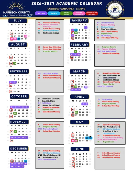 Harrison County School District 2026–2027 Academic Calendar