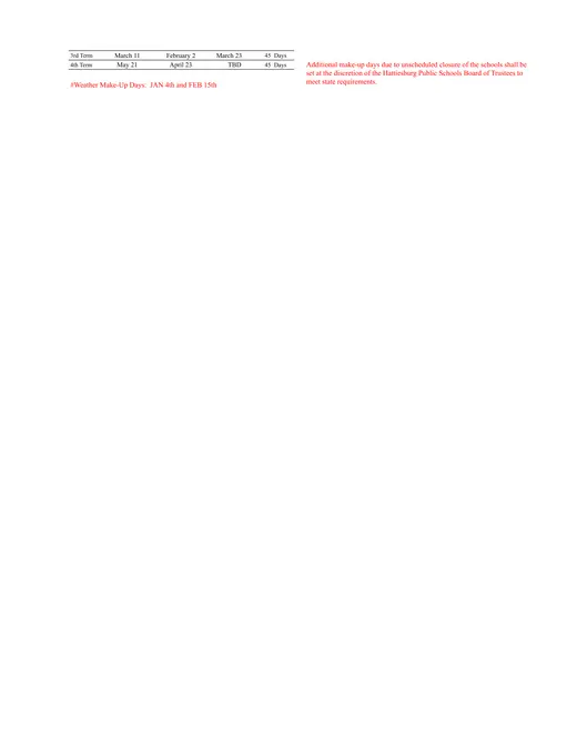 Hattiesburg Public Schools 2026–2027 Academic Calendar Page 2