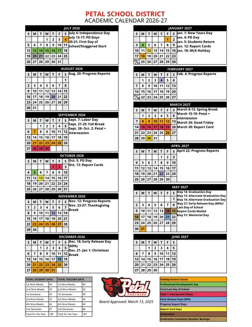 Petal School District 2026–2027 Academic Calendar