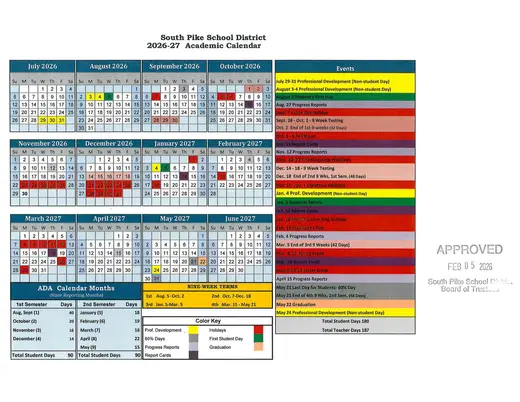 South Pike School District 2026–2027 Academic Calendar Page 1