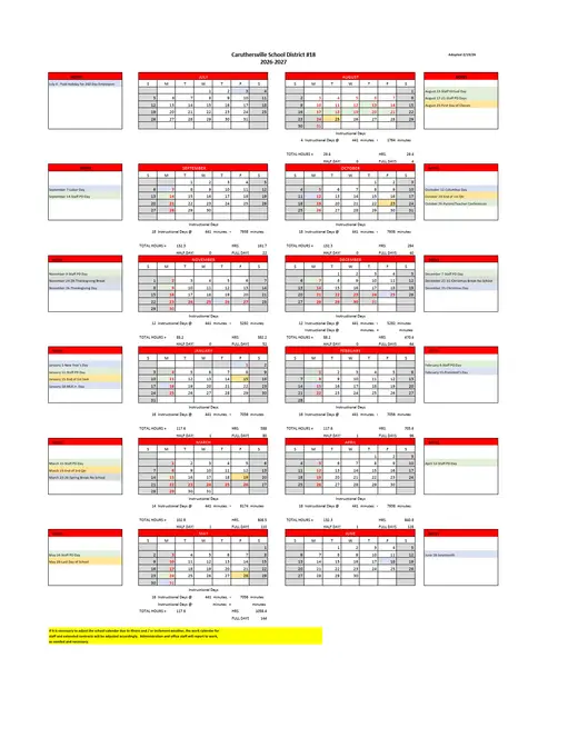 Caruthersville School District #18 2026–2027 Academic Calendar Page 1