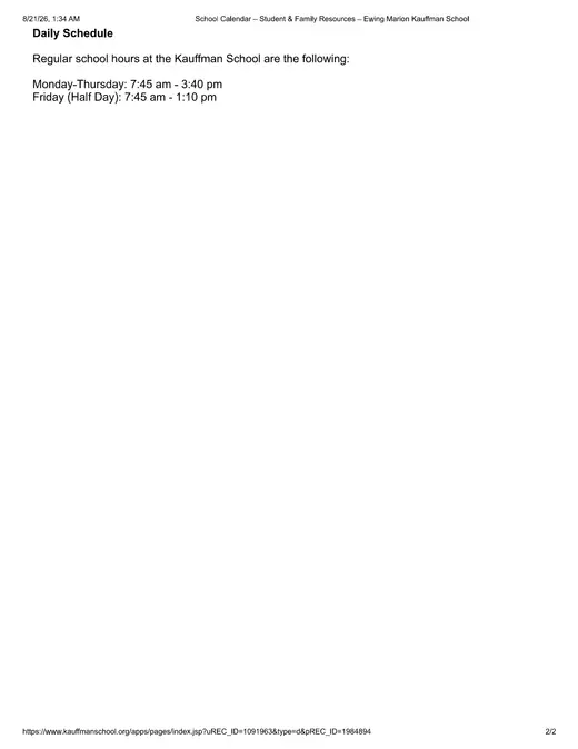 Ewing Marion Kauffman School 2026–2027 Academic Calendar Page 2