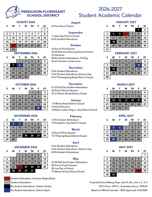 Ferguson-Florissant School District 2026–2027 Academic Calendar Page 1