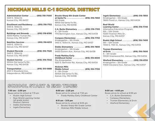 Hickman Mills C-1 School District 2026–2027 Academic Calendar Page 2