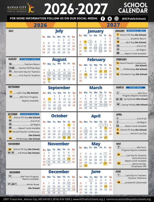 Kansas City Public Schools 2026–2027 Academic Calendar