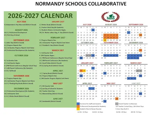 Normandy Schools Collaborative 2026–2027 Academic Calendar Page 2