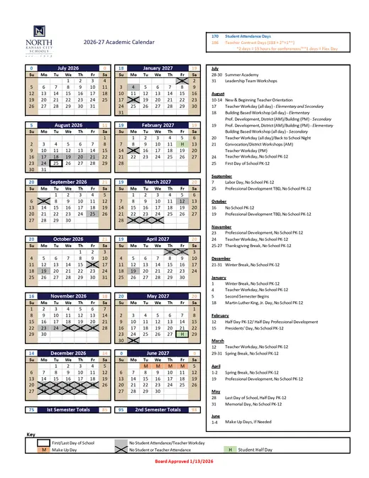 North Kansas City Schools 2026–2027 Academic Calendar Page 1