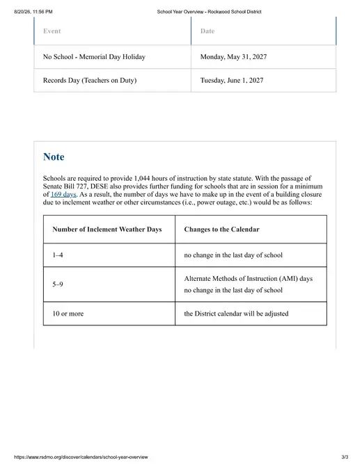 Rockwood School District 2026–2027 Academic Calendar Page 3