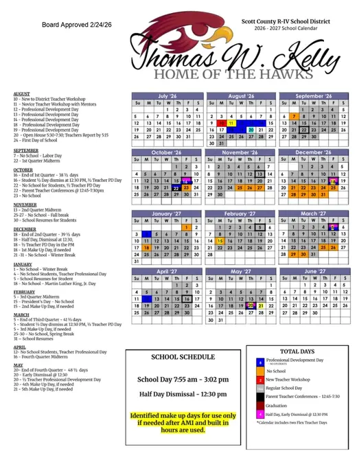 Scott County R-IV School District 2026–2027 Academic Calendar Page 1