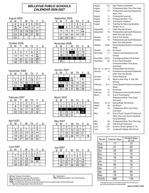 Bellevue Public Schools 2026–2027 Academic Calendar