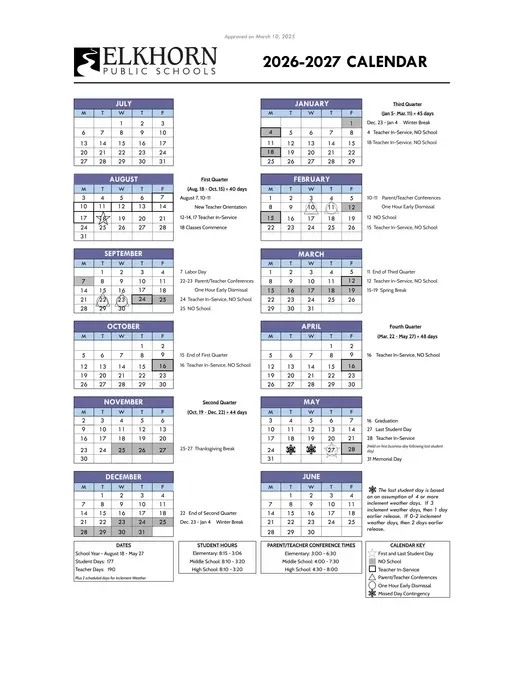 Elkhorn Public Schools 2026–2027 Academic Calendar