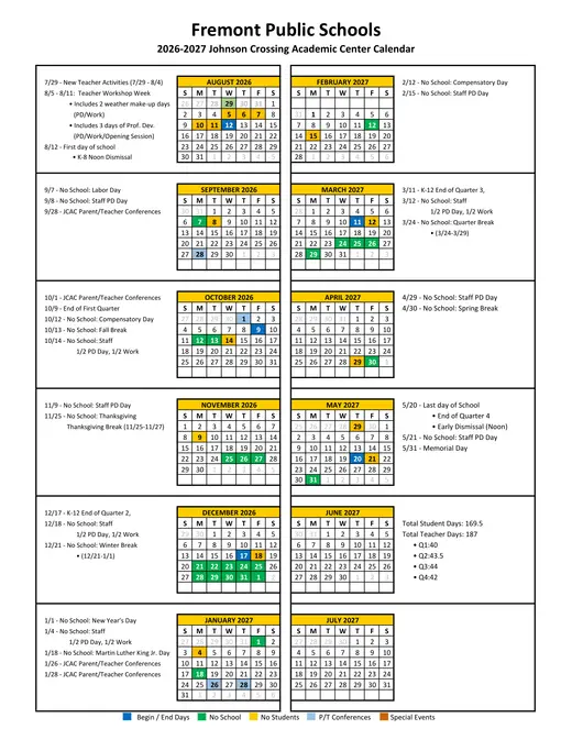 Johnson Crossing Academic Center 2026–2027 Academic Calendar