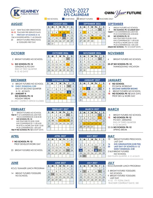 Kearney Public Schools 2026–2027 Academic Calendar