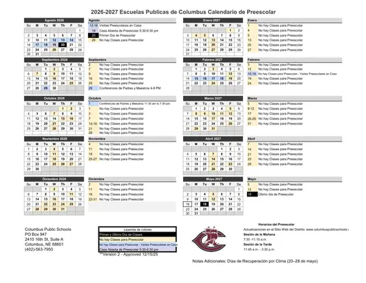 Kramer Preschool 2026–2027 Academic Calendar Page 3
