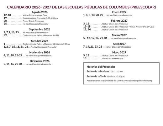 Kramer Preschool 2026–2027 Academic Calendar Page 4