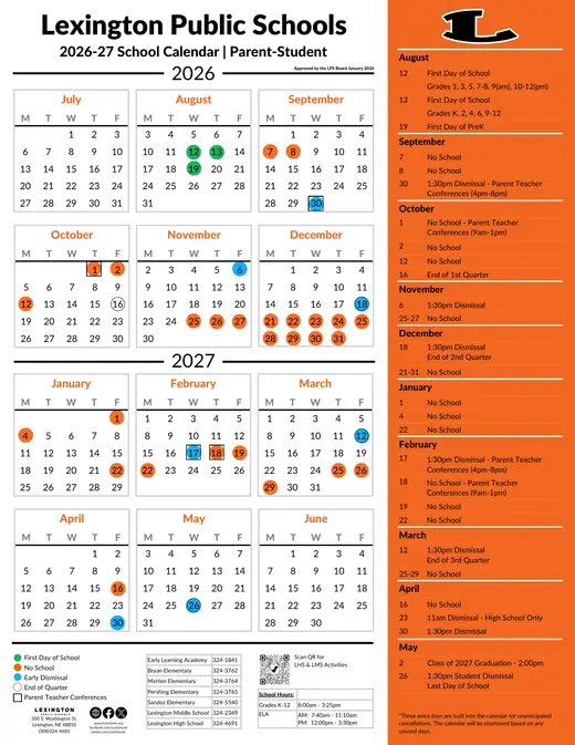 Lexington Public Schools 2026–2027 Academic Calendar