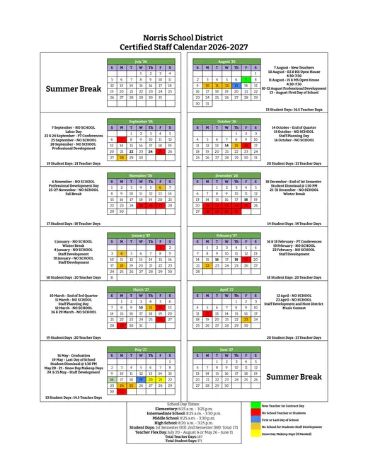Norris School District 2026–2027 Academic Calendar