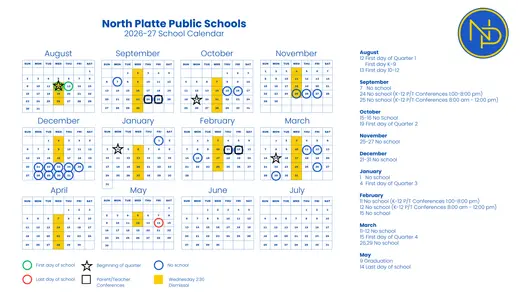 North Platte Public Schools 2026–2027 Academic Calendar