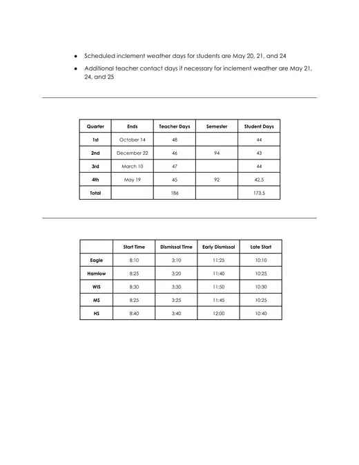 School District 145 2026–2027 Academic Calendar Page 2