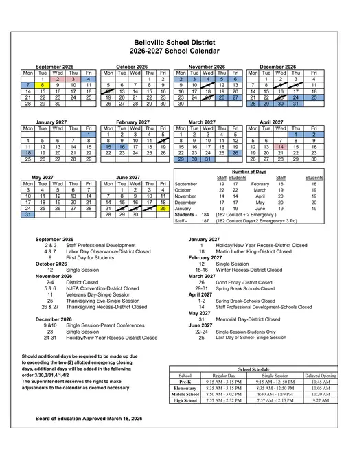 Belleville School District 2026–2027 Academic Calendar