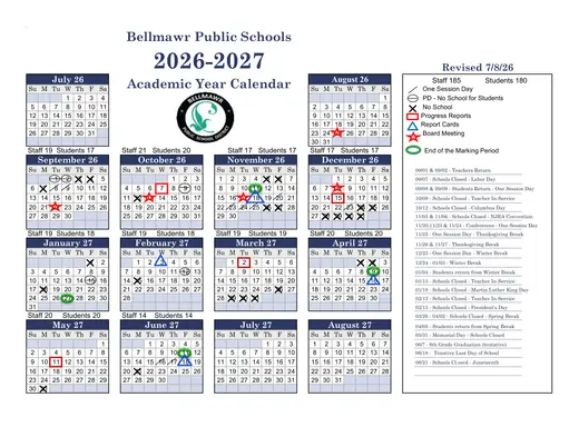 Bellmawr Public Schools 2026–2027 Academic Calendar
