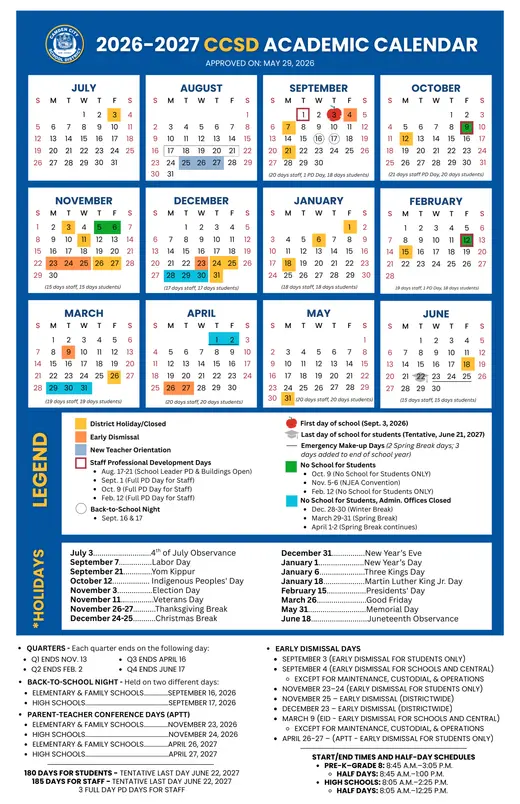 Camden City School District 2026–2027 Academic Calendar Page 2