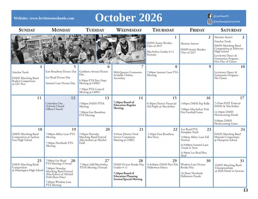 Crest Memorial School 2026–2027 Academic Calendar Page 5