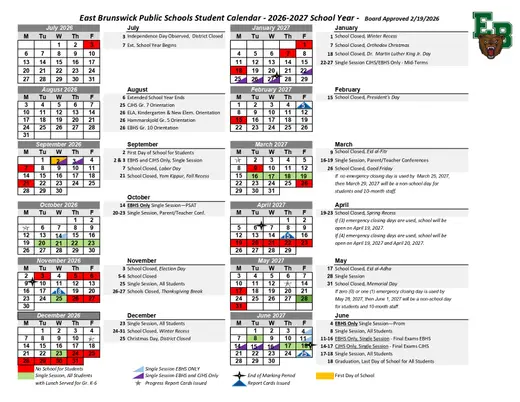 East Brunswick Public Schools 2026–2027 Academic Calendar