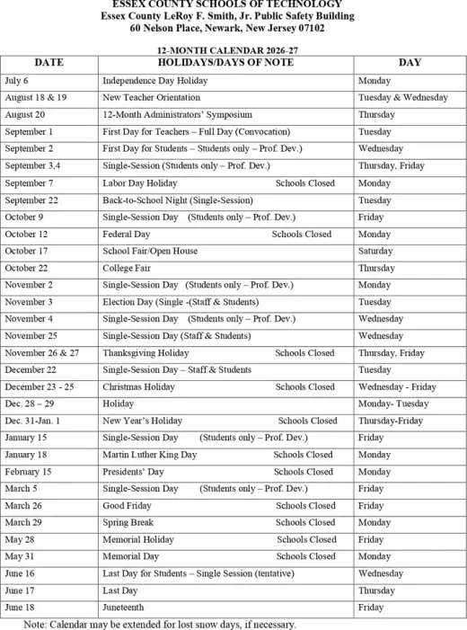 2026–2027 Calendar · Page 1