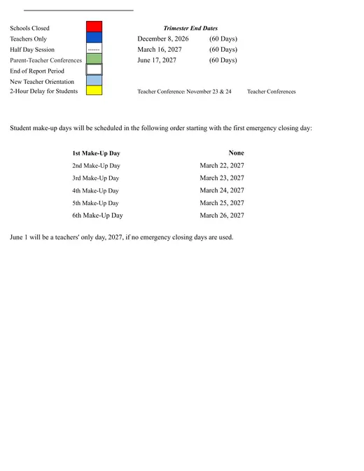 Haddonfield School District HSD Elementary 2026–2027 Academic Calendar Page 2