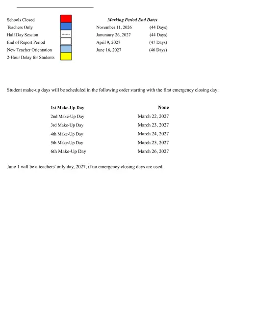 Haddonfield School District HSD MiddleHigh School 2026–2027 Academic Calendar Page 2