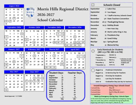 Morris Hills Regional District 2026–2027 Academic Calendar