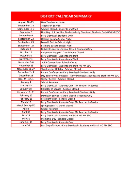 Mount Holly Township School District 2026–2027 Academic Calendar Page 2