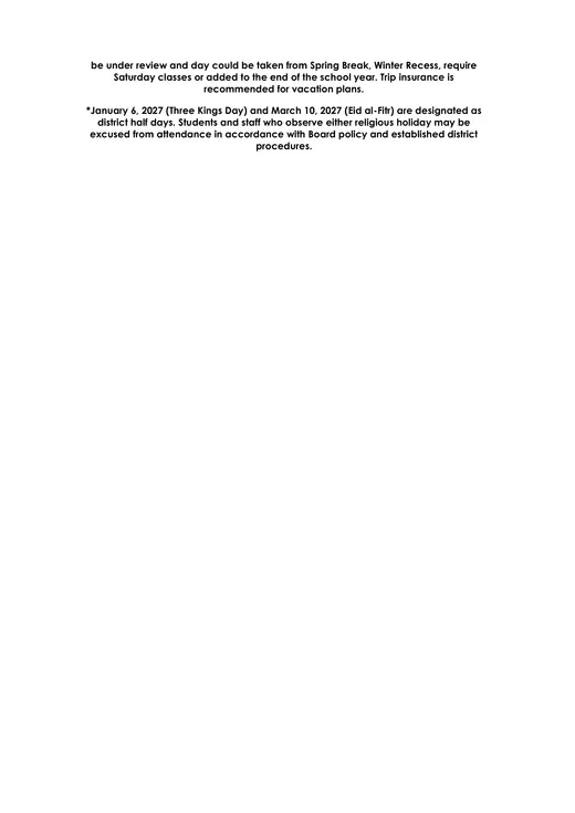 Pleasantville Public Schools 2026–2027 Academic Calendar Page 2