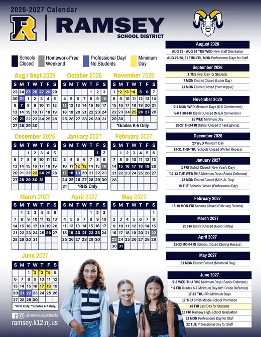 Ramsey School District 2026–2027 Academic Calendar Page 1