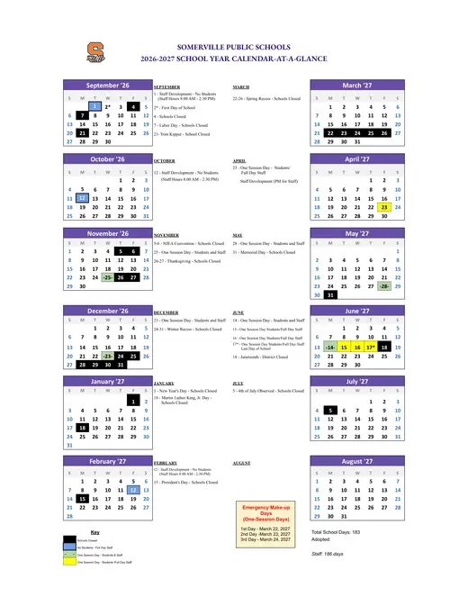 Somerville Public Schools 2026–2027 Academic Calendar