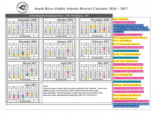 South River Public Schools District 2026–2027 Academic Calendar