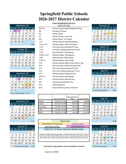 Springfield Public Schools 2026–2027 Academic Calendar