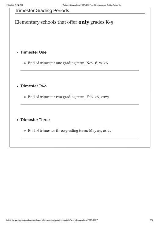 Albuquerque Public Schools 2026–2027 Academic Calendar Page 5