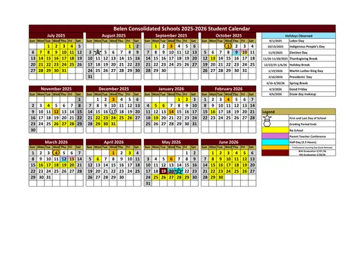 Belen Consolidated Schools 2025–2026 Academic Calendar