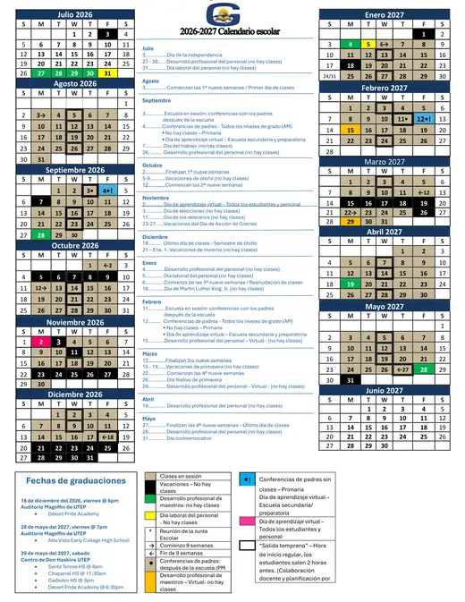 Gadsden Independent School District 2026–2027 Academic Calendar
