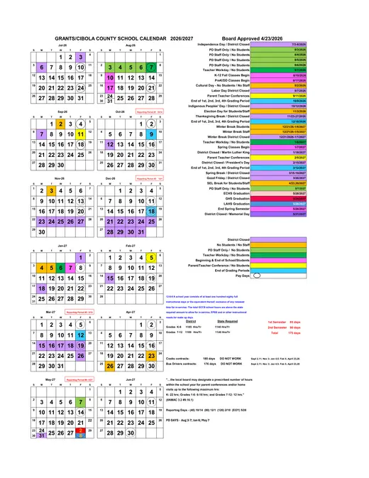 GrantsCibola County Schools 2026–2027 Academic Calendar