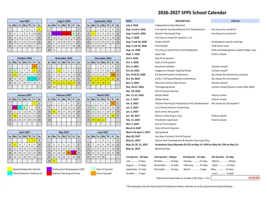 Santa Fe Public Schools 2026–2027 Academic Calendar
