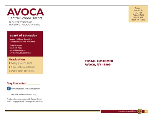 Avoca Central School District 2026–2027 Academic Calendar Page 13