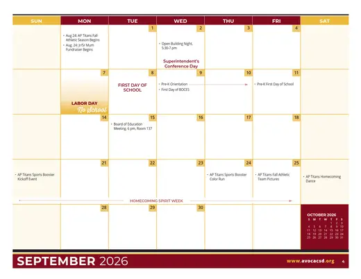 Avoca Central School District 2026–2027 Academic Calendar Page 15