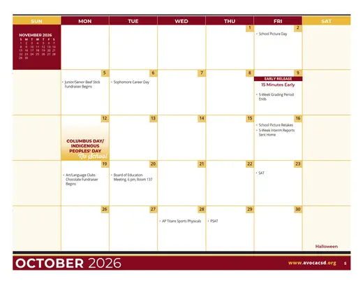 Avoca Central School District 2026–2027 Academic Calendar Page 16