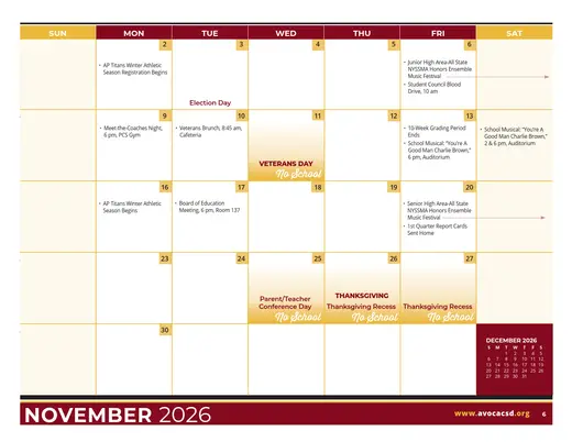 Avoca Central School District 2026–2027 Academic Calendar Page 17