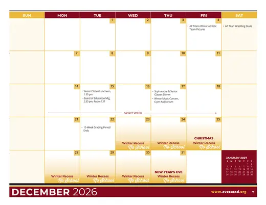 Avoca Central School District 2026–2027 Academic Calendar Page 18